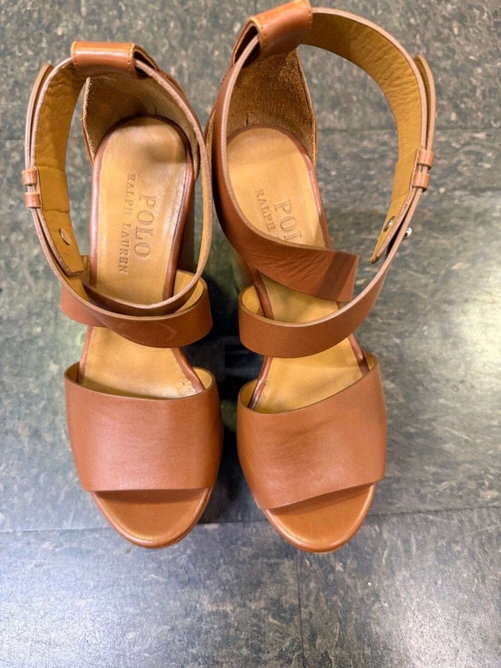 Polo Ralph Lauren Leather Ankle Strap Platform Wedge Sandals EU 35.5 US 5.5